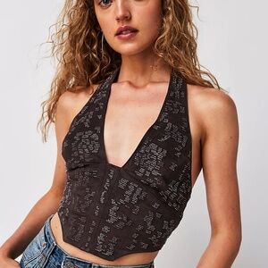 Free People Cropped Corset Beaded Halter